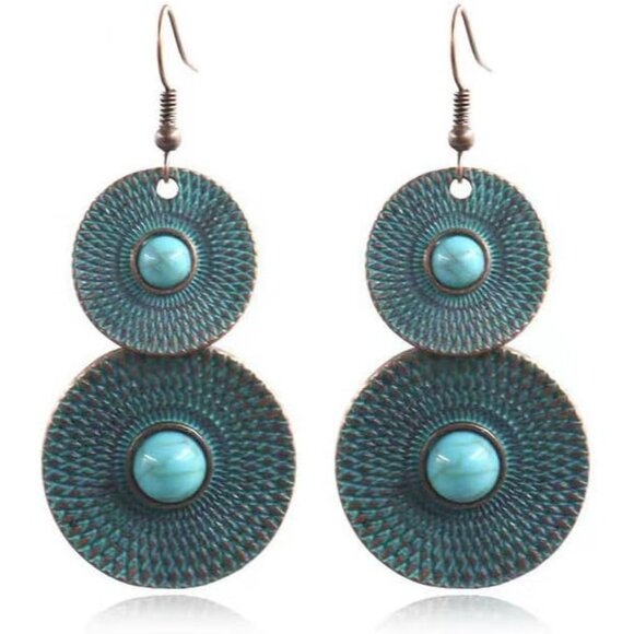 Turquoise Two loops Bronze Vintage Long Summer Earring for Women Jewelry - Picture 1 of 9